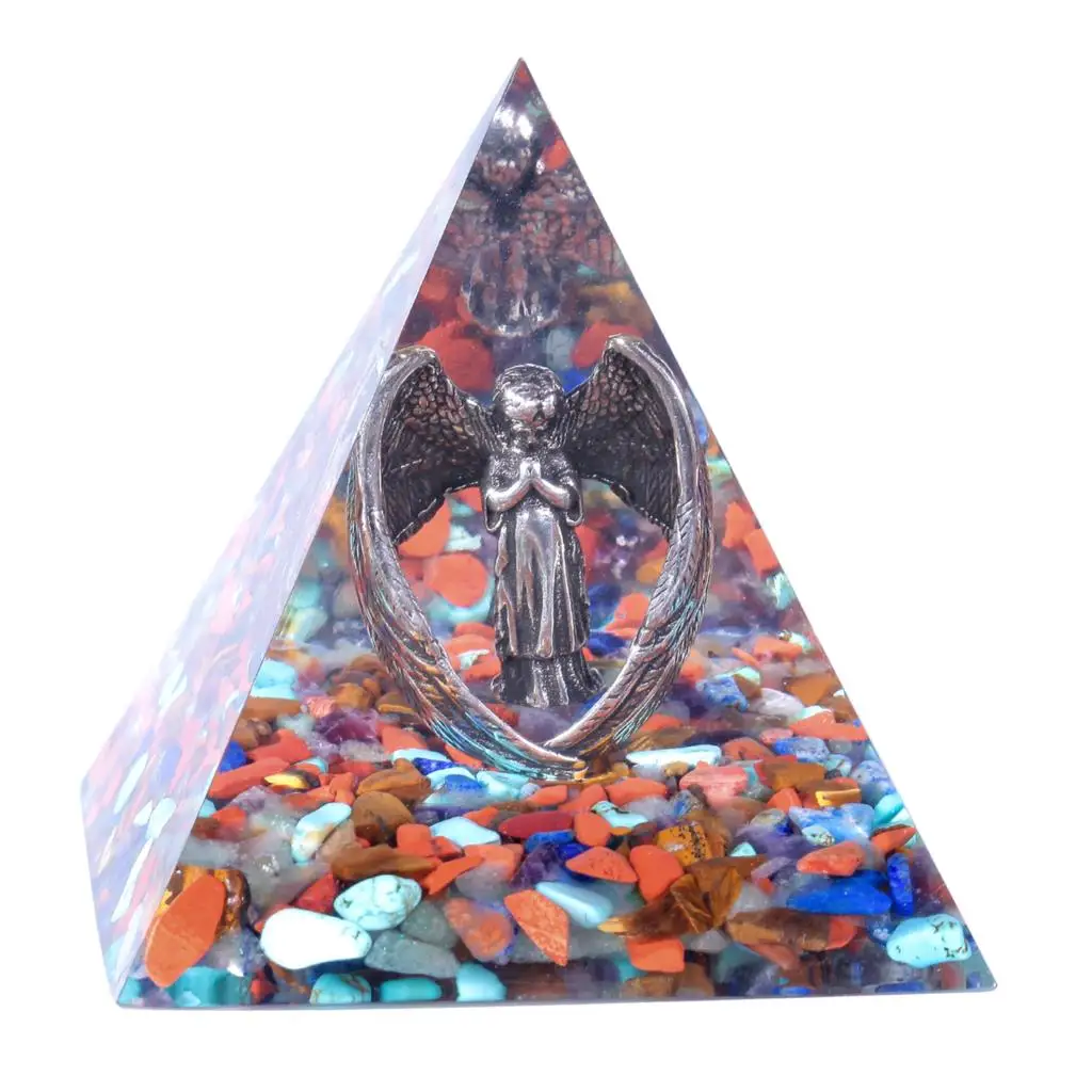 Orgone Pyramid With Metal Guardian Angel Healing Tumbled Stone Orgonite Generator For Protection Meditation Chakra Balancing