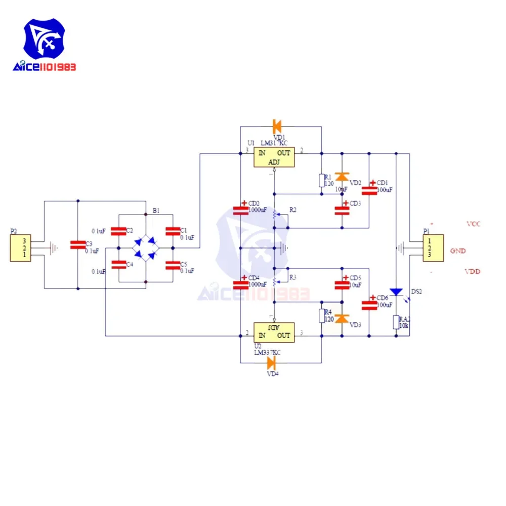 LM317 LM337 Adjustable Filtering Power Supply Module AC DC Voltage Regulator 1.25-37V Adjustable Module DIY Kit