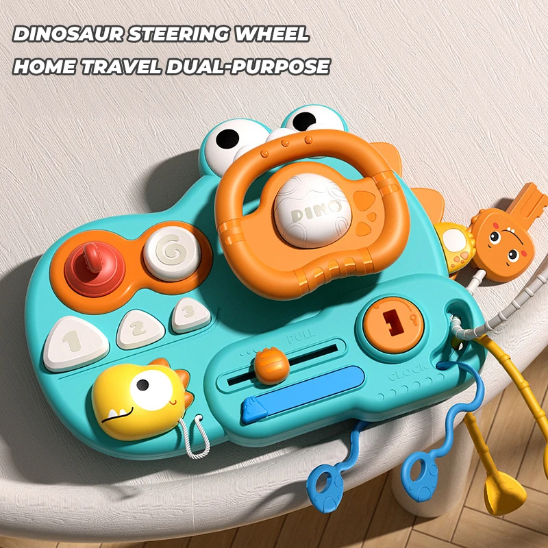 

Baby Multifunctional Steering Wheel Toys Cartoon Dinosaur Pull Line Activity Board Montessori Education Toy Gifts for Infantslea