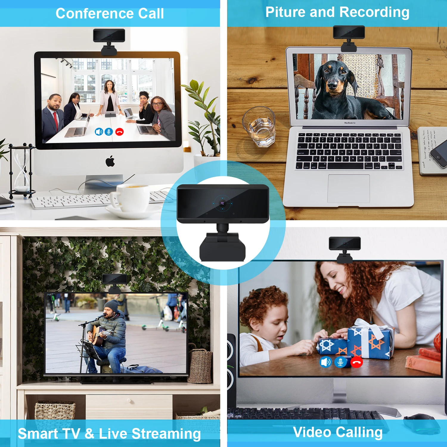 1080p HD Auto Focus USB Desktop Laptop Mini Plug and Play Video Calling Computer Webcam Built-in Mic Flexible Rotatable Clip