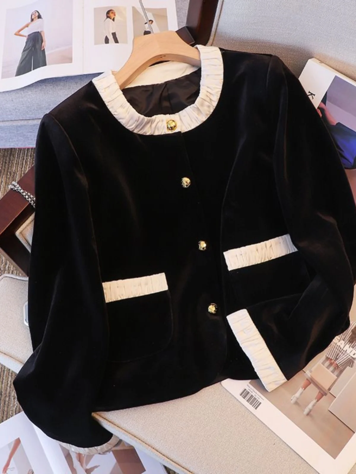 

Faionable Универсальный Ранняя Осень Новый Чистый Цвет круглый Ne Simple Hepburn Sle Velvet Sweet Anti-Aging irt Jaet