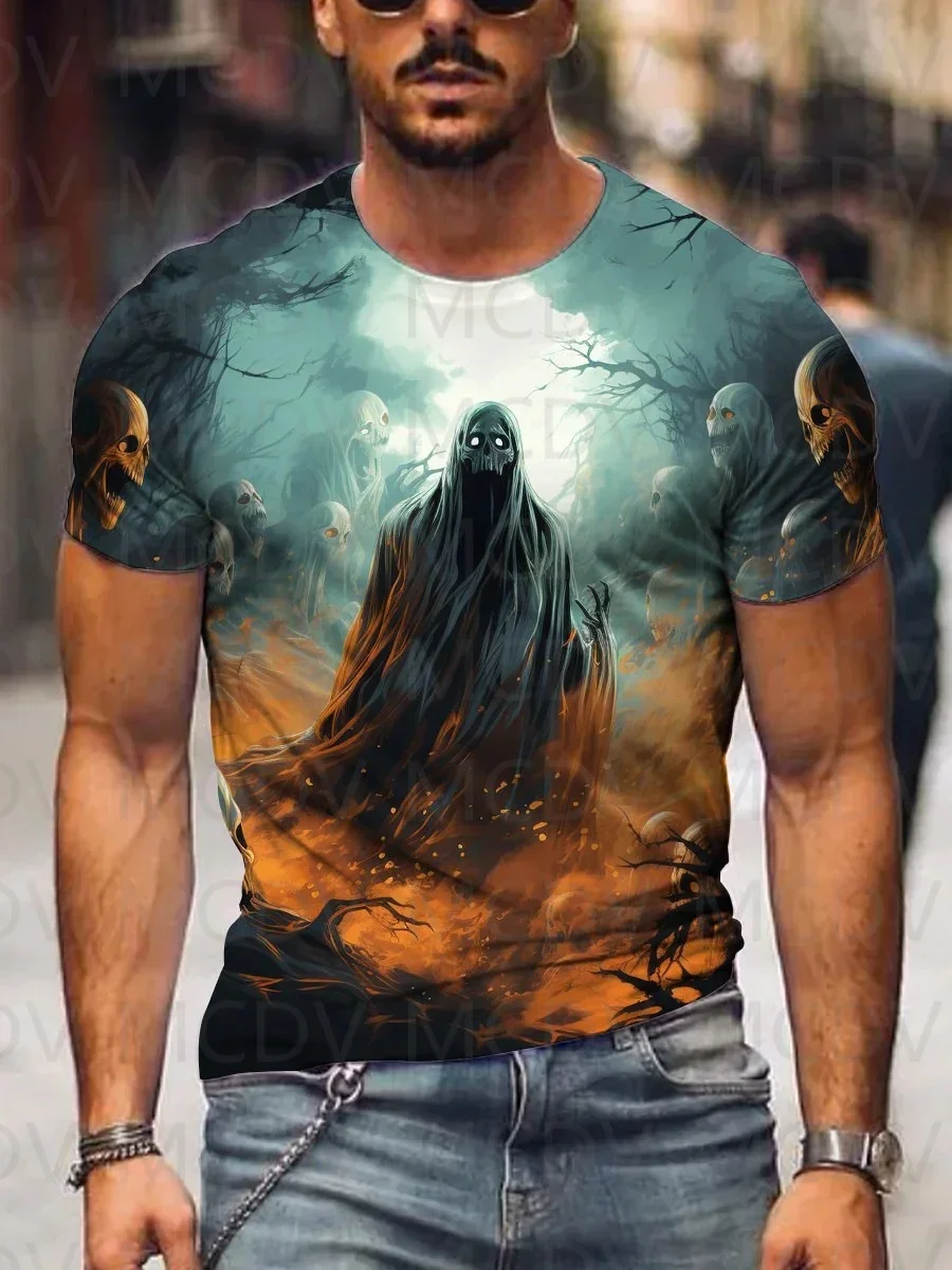 

Men's Let's Watch Scary Movies Scream Horror Halloween Ghostface Casual Print T-Shirt