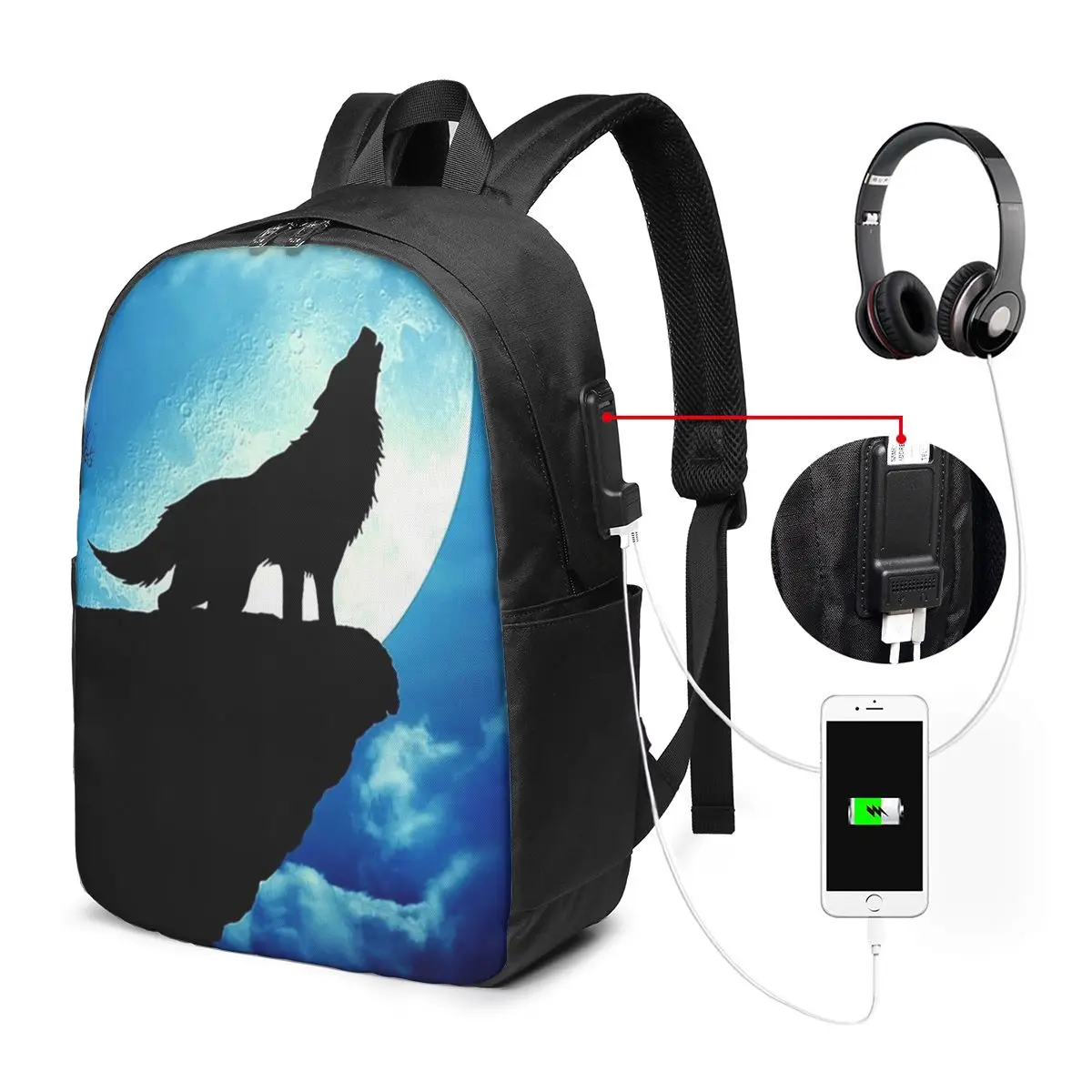 

Howling Wolf Backpack Travel Notebook Bag Computer College Student School Bag Laptop Shoulder Bags for Men Women