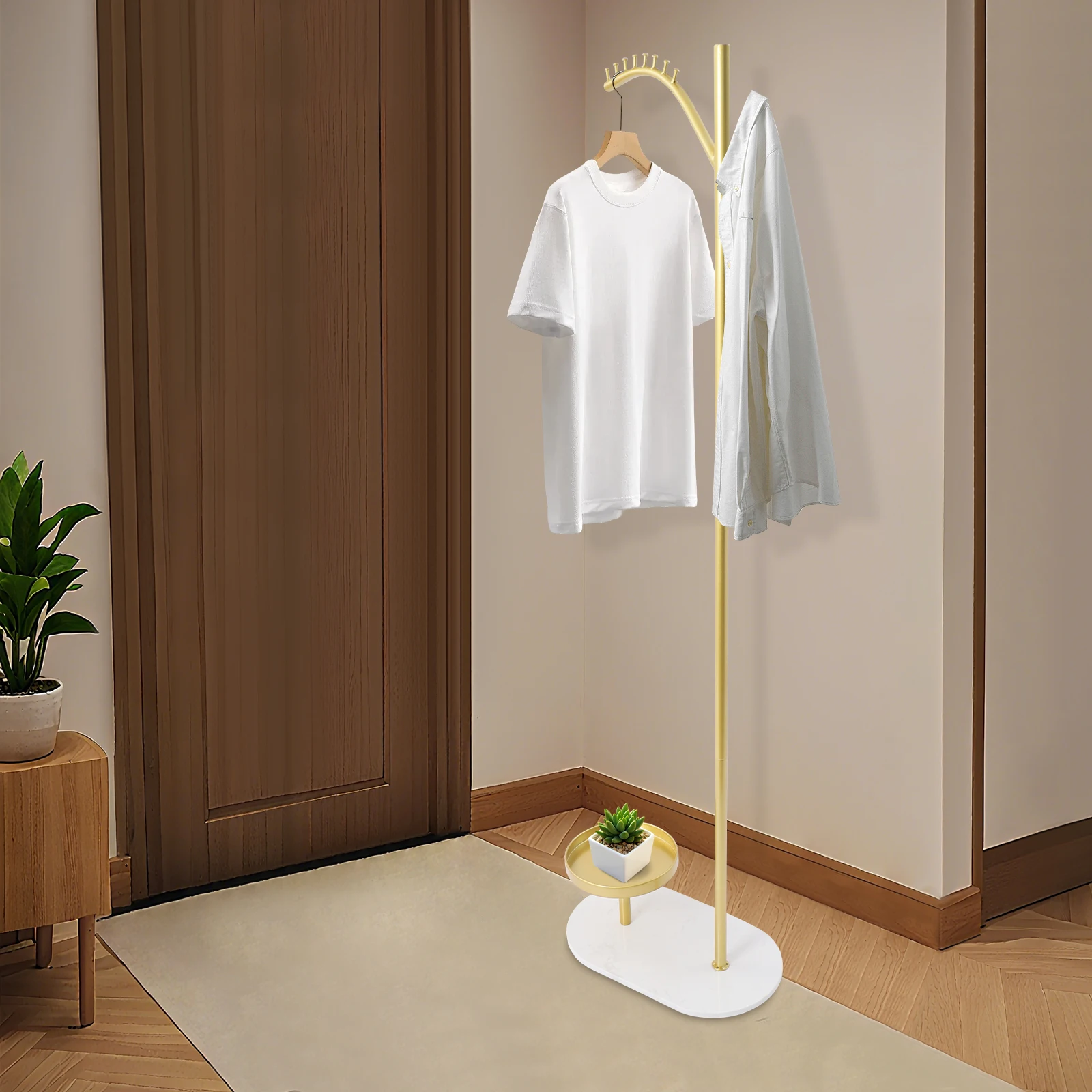 大理石ベースの自立型コート＆洋服ラック - 頑丈なスタンドラック、寝室と玄関に最適