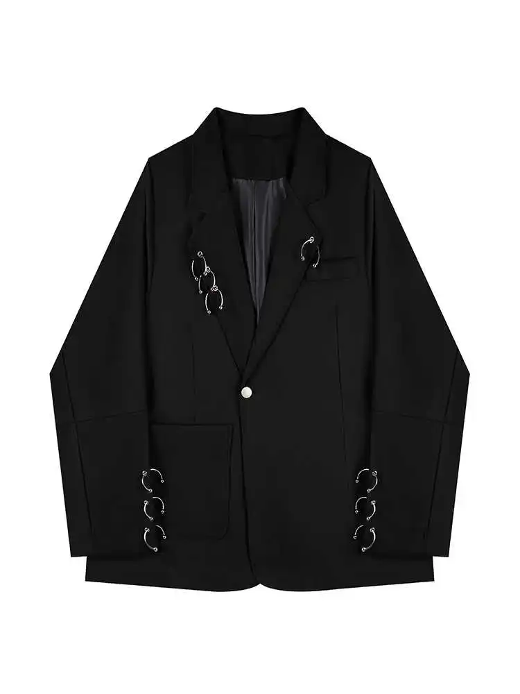 Mujer negro gótico Emo otoño Blazer abrigo moda Vintage Harajuku manga larga traje de gran tamaño chaqueta prendas de vestir exteriores Top 2000s ropa