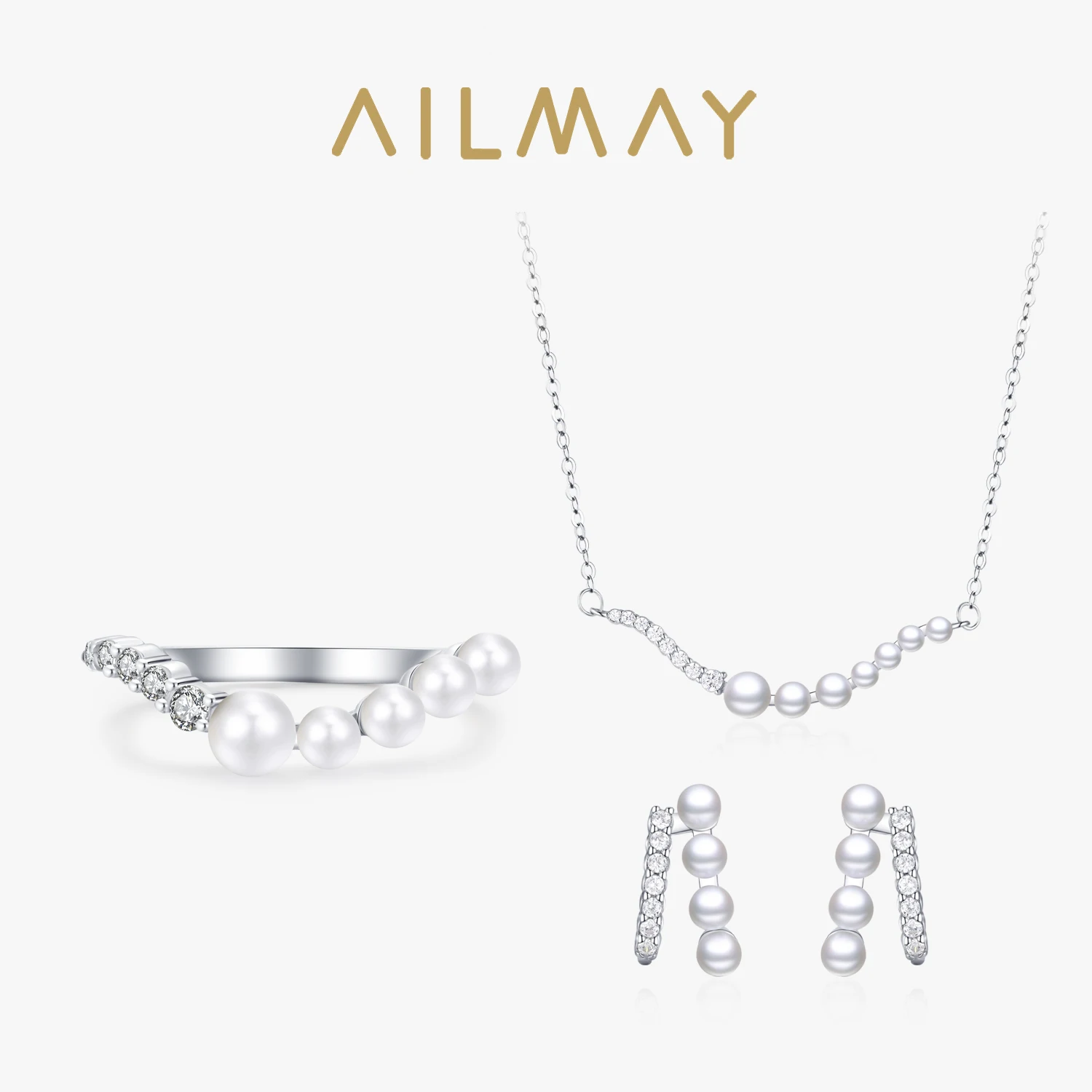 

Ailmay Fashionc настоящее серебро 925 пробы корейский стиль элегантные роскошные комплекты ювелирных изделий с жемчугом для женщин свадебные эффектные ювелирные изделия