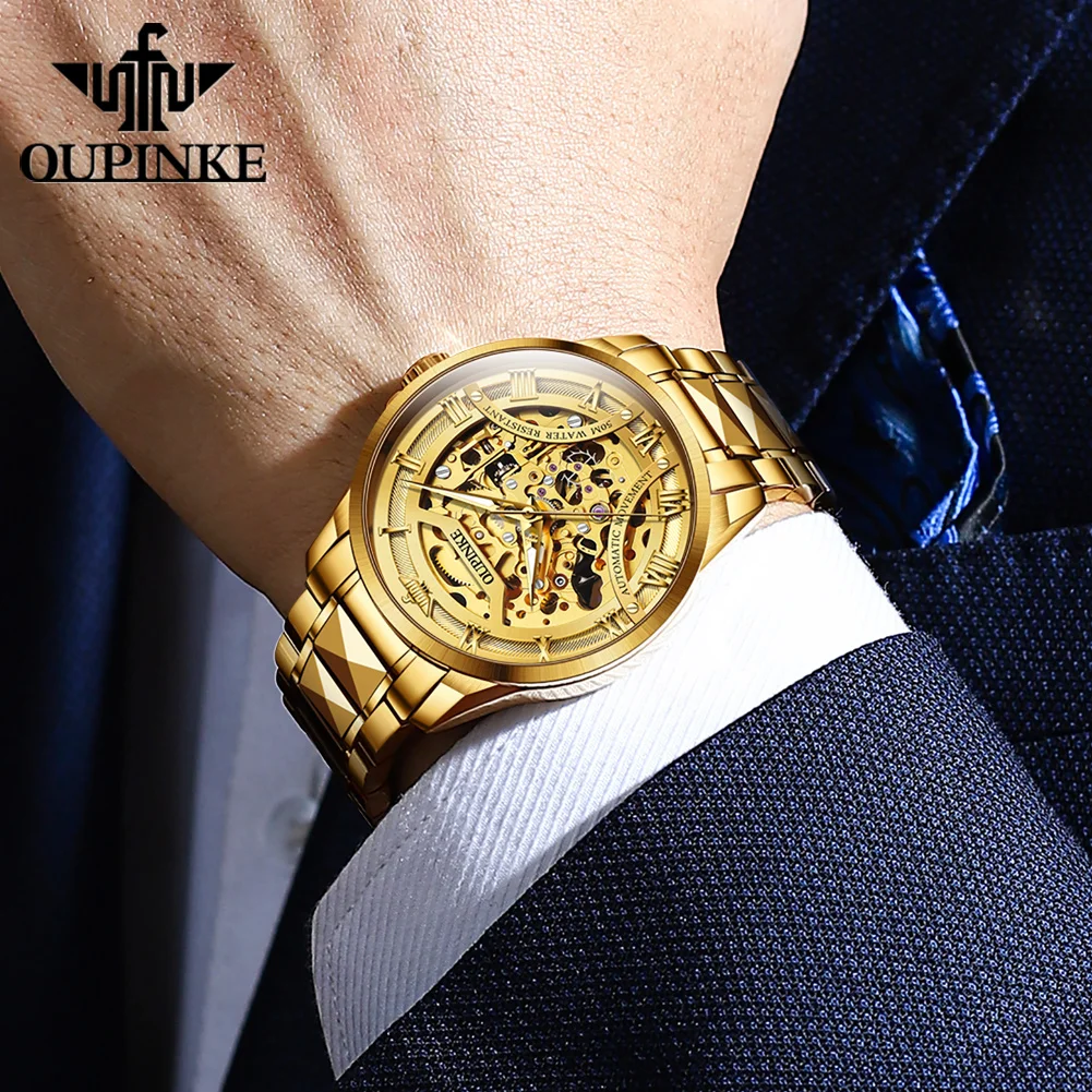 OUPINKE 3210 Business Hollow Mechanical Watch For Men Waterproof Automatic Wristwatch Luminous Roman Scale Original Man Watches