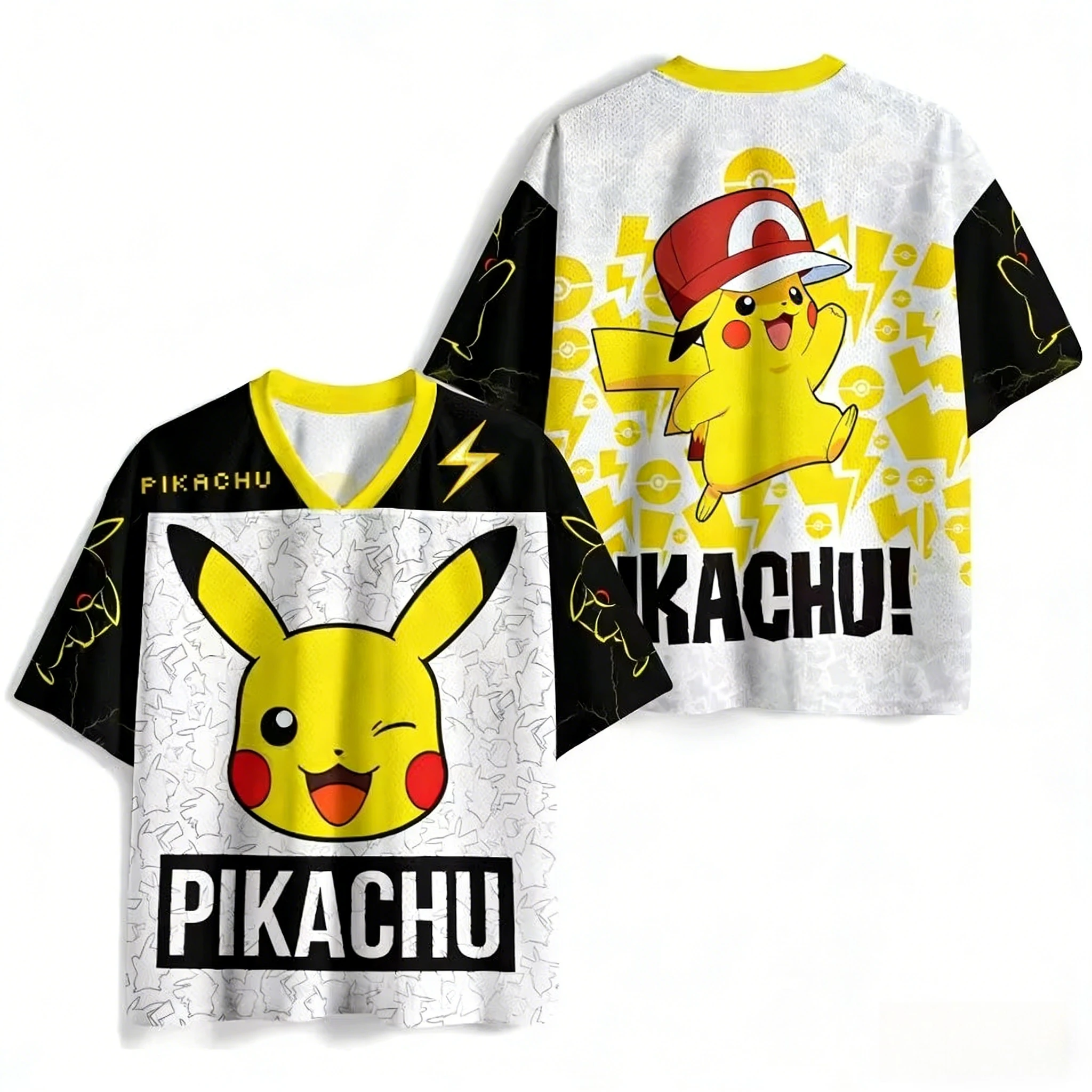 

2026 Summer Pikachu Retro Cosplay T-shirt Men's Oversized 3D Printed Short-sleeved Family Unisex Children's Sports Shirt