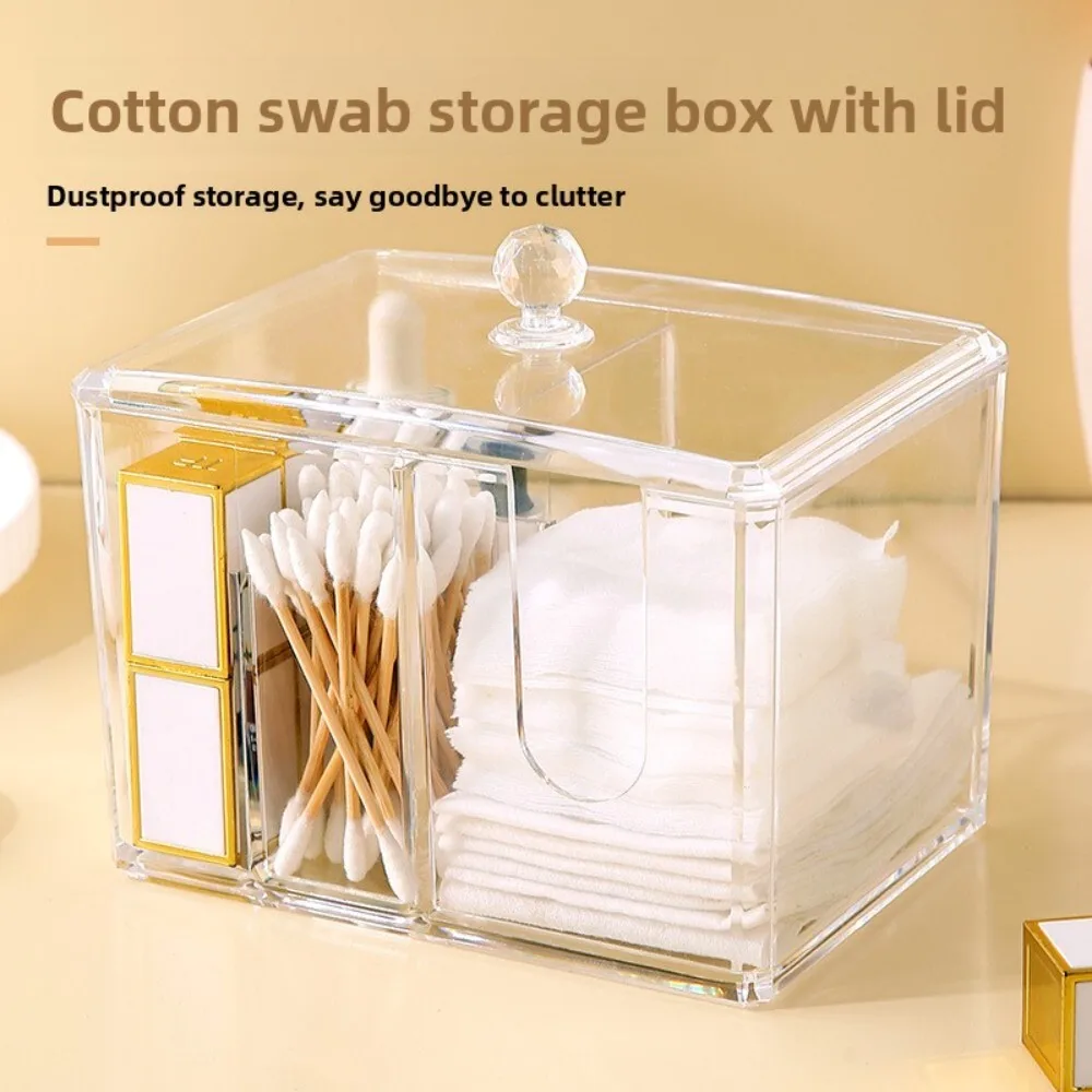 

Cute Transparent Plastic Storage Box with Lid for Cotton Swabs Makeup Remover Pads Dustproof Organizer for Home Dorm Use