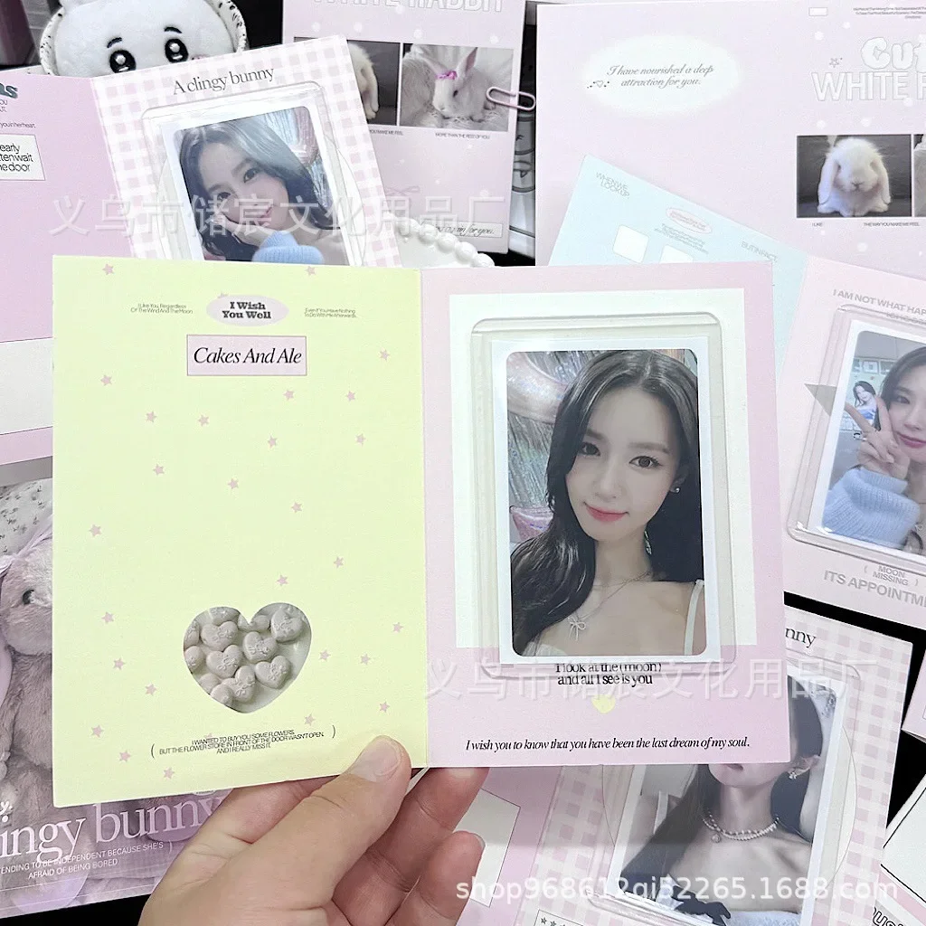 10Pcs Korean Ins Cute Cake Bunny Folding Back Card Kpop 3-inch Photocard Holder Writable Sell Card DIY Decor Packing Fixed Board