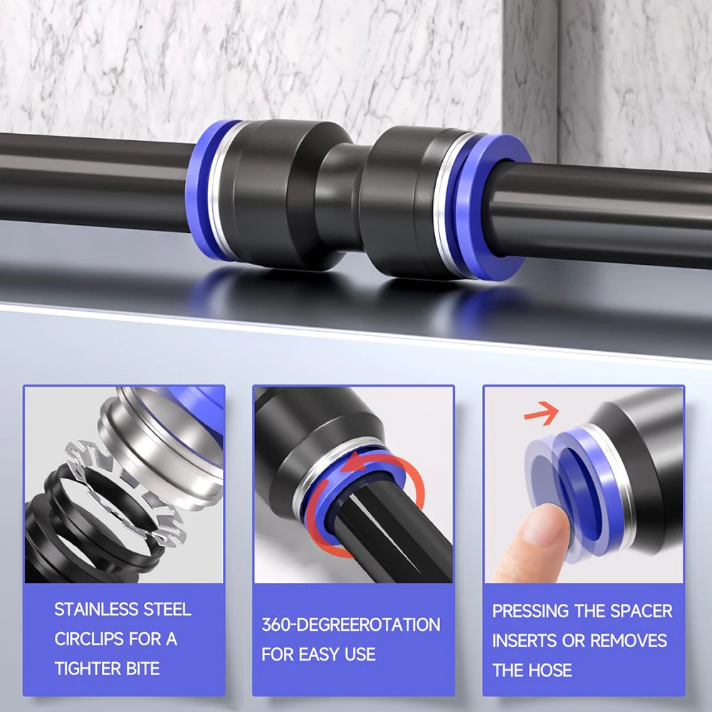 1/4inch Connectors Air Water Hose  Pneumatic Fittings 2 Way Plastic Push in Quick Release Fitting Straight Pneumatic Connectors