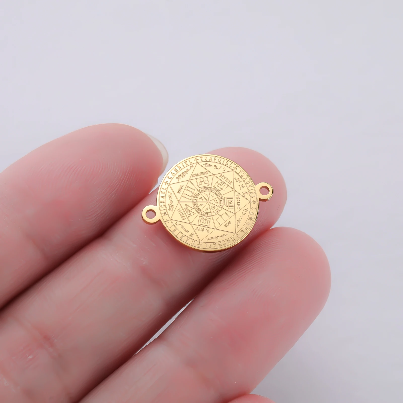 1 Stück Sieben Erzengel Runder Charm für Armband-Schmuckherstellung Edelstahl-Amulett Siegel Salomos Anhänger Großhandel – Detail 3