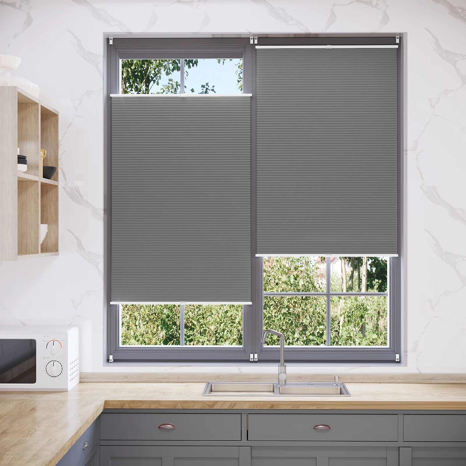 WOLTU-cortinas de ventana ciegas para privacidad térmica, plisadas en forma de panal gris, sin perforación, para baño, cocina, balcón y oficina