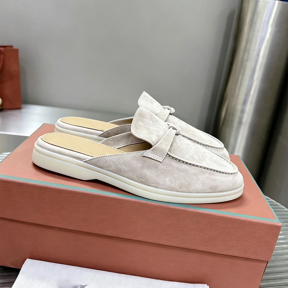 2026 New High Quality Soft Suede Men's and Women's Half Dragged Baotou Slippers