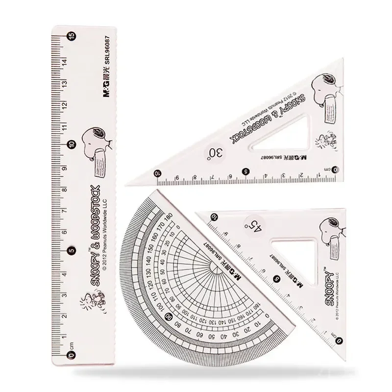 4個のぞき見透明定規セットかわいい漫画子供スケール分度器三角測定ツール事務用品
