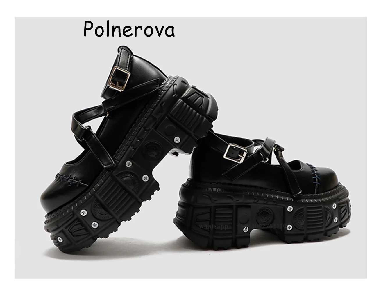 Rivetto décolleté con suola spessa cinturino anteriore incrociato scarpe da donna Punk punta quadrata Millennium Spice Girls Vintage Mary Jane Shoes