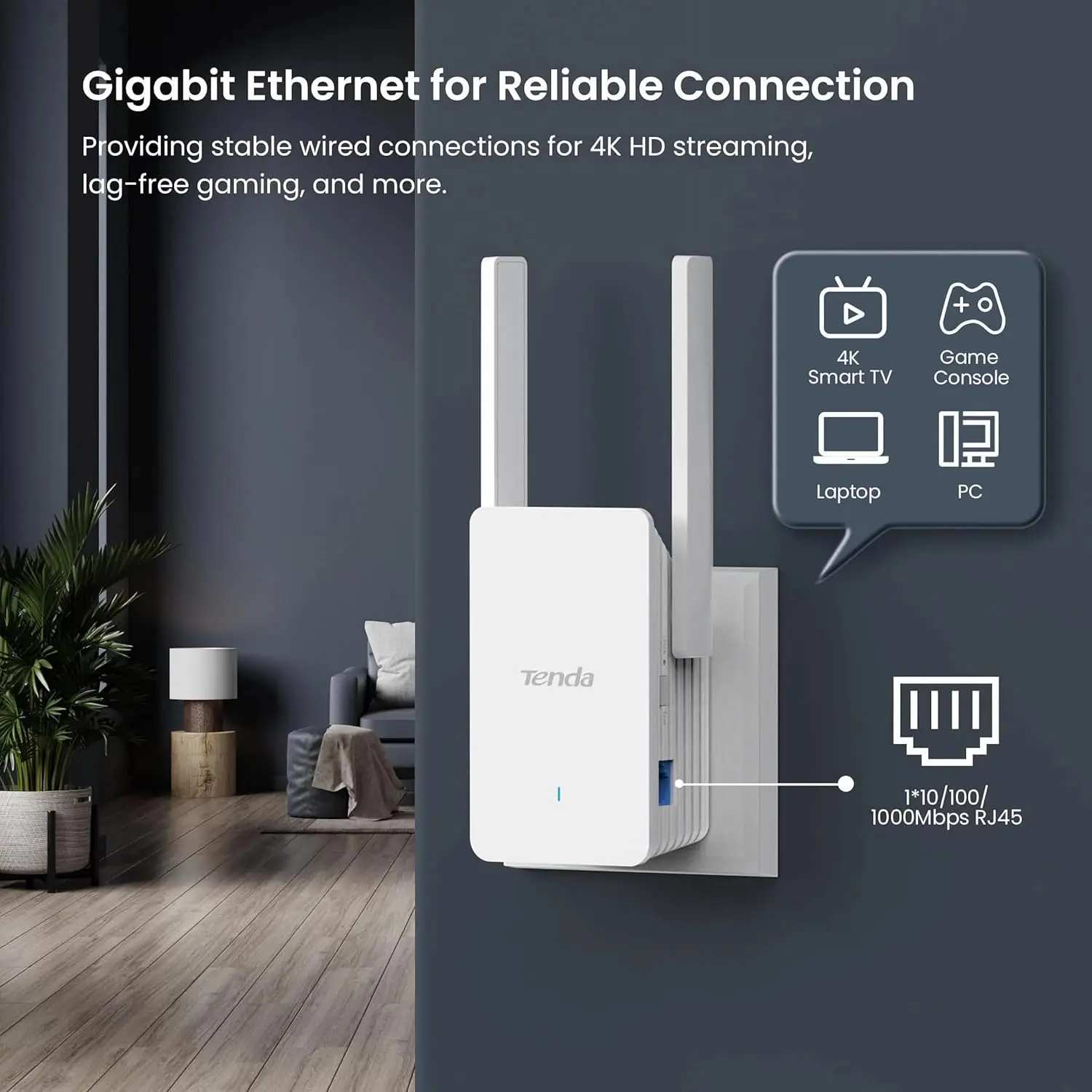 Tenda A33 Wi-Fi 6 Extender AX3000 Dual Band 2.4GHz 5GHz WiFi Signal Booster Gigabit WiFi Repeater Ethernet Port Home Internet — zdjęcie produktu 4
