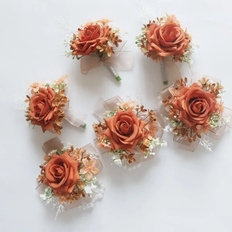 Orange künstliche Rosenblüten im Knopfloch für Bräutigam, Hochzeit, Brautjungfer, Hochzeitsaccessoires