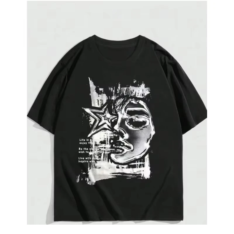 Horror Halloween Themed Party T-Shirt Men's and Women's Cotton Horror Graphic Printed Short Sleeve Oversized Loose Top