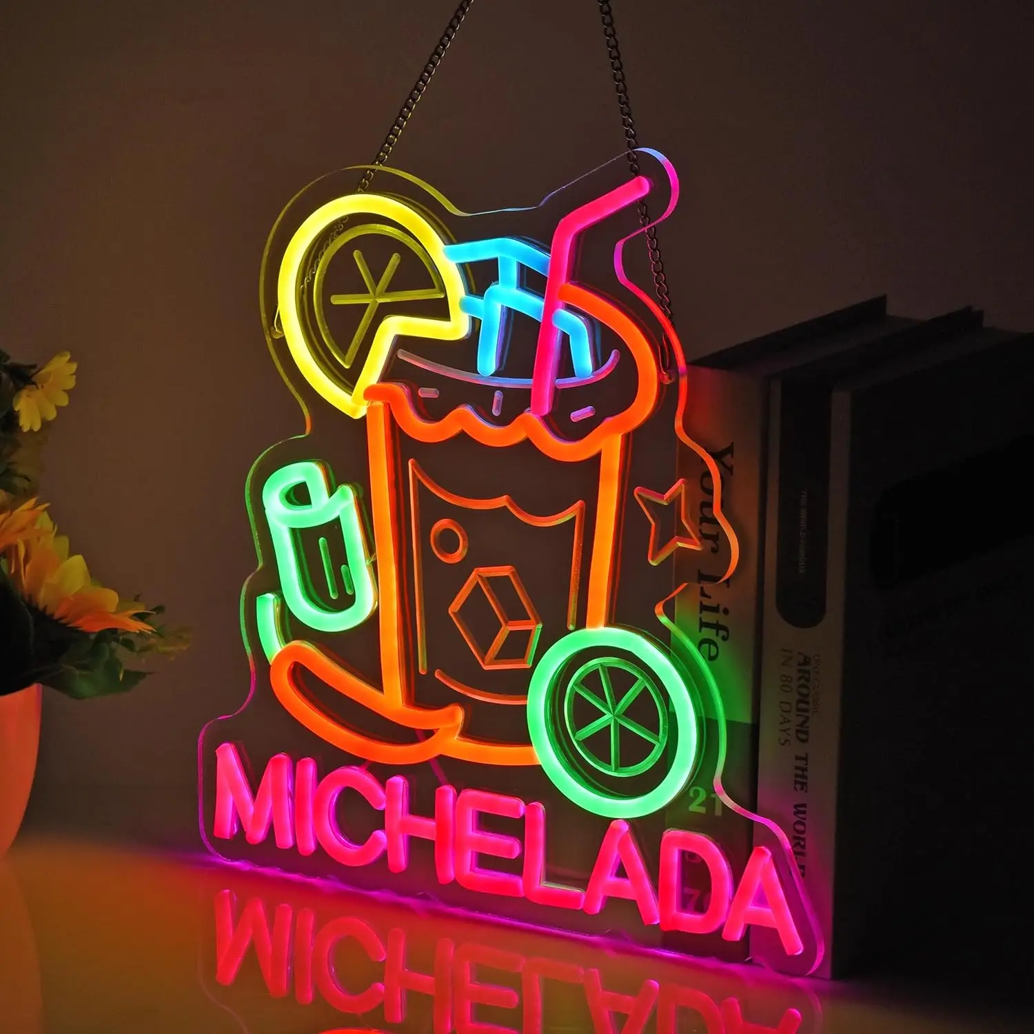 Michelada Neon Sign LED Cocktail Neon Lights for Mexican Restaurant Bar Man Cave Kitchen Party Home Hanging Decor USB Dimmable