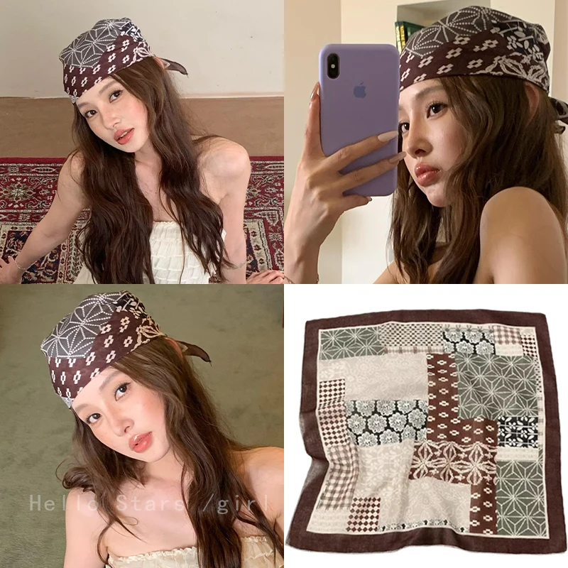American Retro Print Headscarf Sweet & Cool Babushka Bandana Scarf Hip-Hop Music Festival Head Cover Summer Lightweight