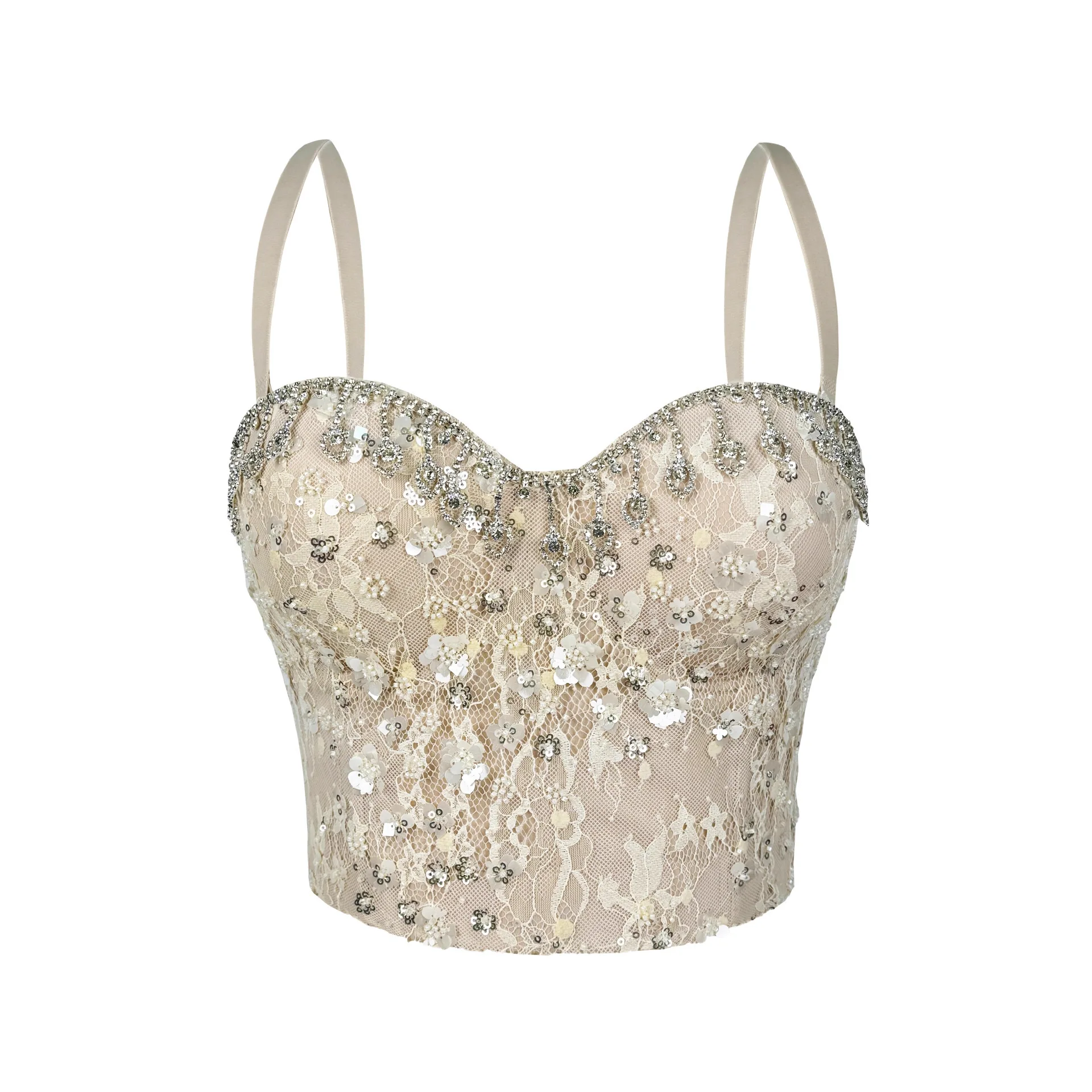 

Rhinestone Tassel Fishbone Bust Party Flash Sling Vest Slim Skinny Sexy Fishbone Tub Top Crop Top Women