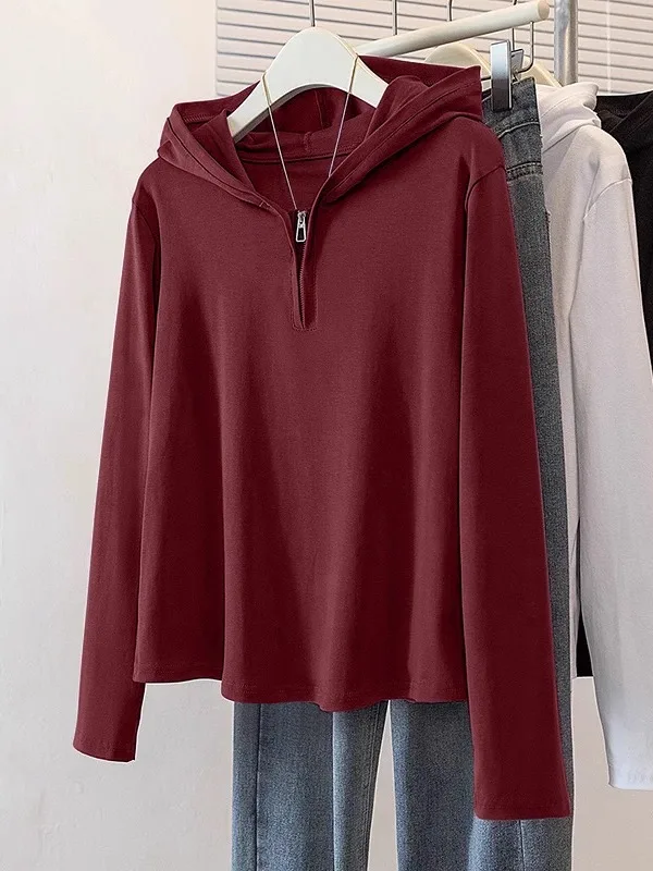 Modisches Kapuzen-Langarmshirt für Damen Locker Sitzend Figurformend Lässig Herbst 2025 Neuerscheinung Bequeme Baumwollmischung