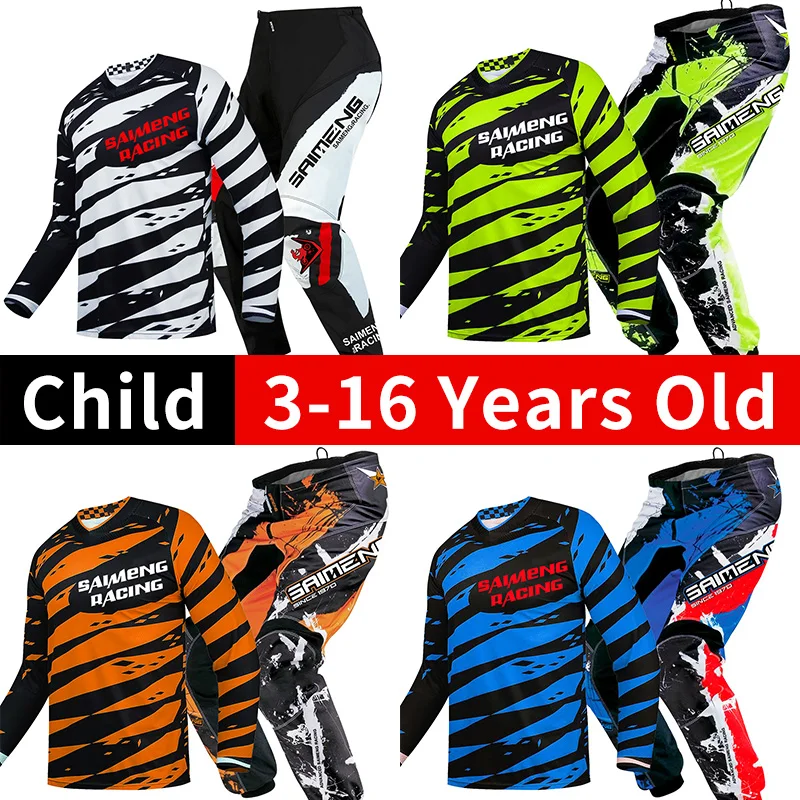 

motocross jersey pants child 3 4 5 6 7 8 9 10 year orange racing suit black Off-road MX MTB MOTO customize boy Racer Gear Set