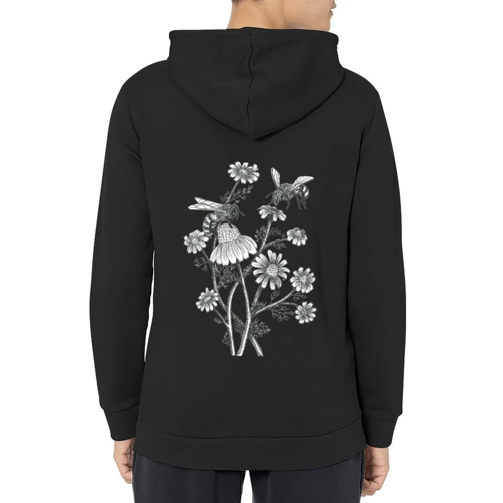 Abejas y manzanilla sobre fondo de miel Sudadera con capucha clásica abrigo de hombre ropa de hombre camisa con capucha Sudadera con capucha japonesa