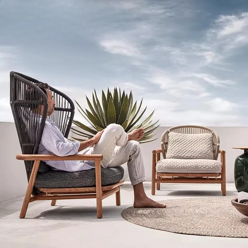 

Outdoor Sofa, Single Chair, Balcony, Rattan Chair Room, Leisure Solid Wood Anti-corrosion Rattan Sofa