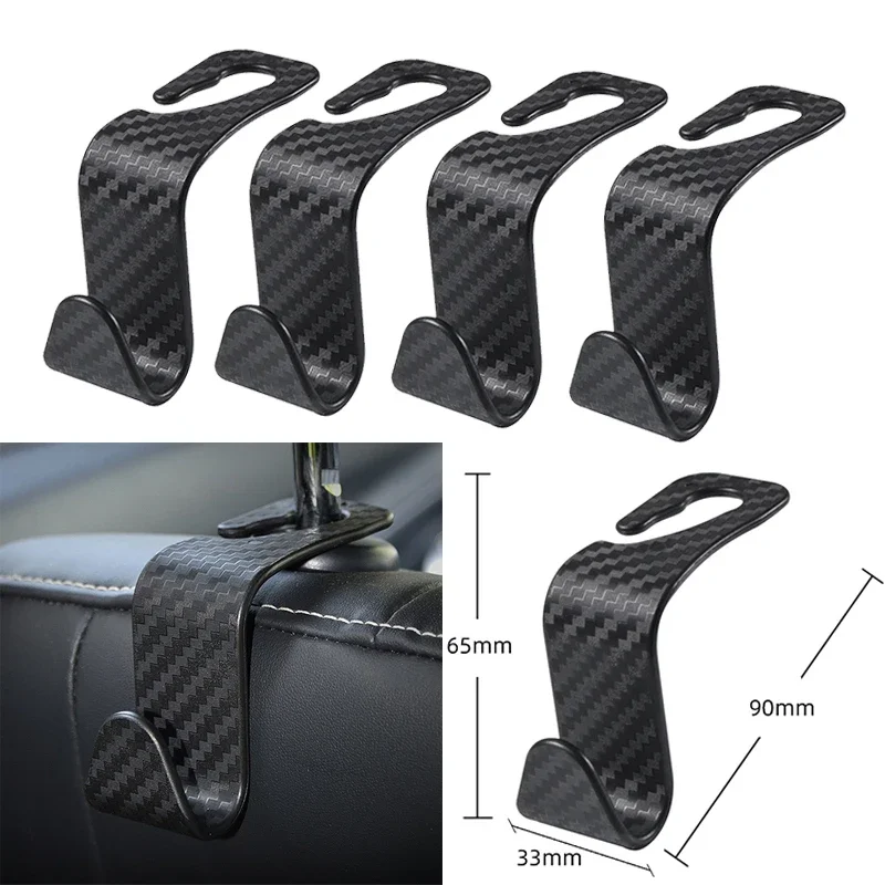 4Pcs Carbon Fibre Hook Car Seat Headrest Hooks Storage Hanger Universal Car Back Seat Organizer Holder Auto Interior Accessories