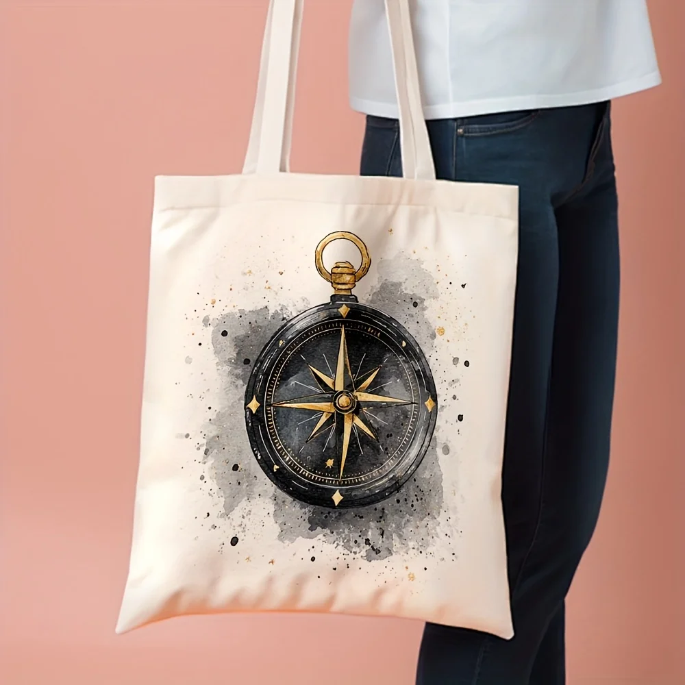 1pc of an Compass Canvas Tote Bag, Measuring 13.8 by 40.13 cm, Is a Fashionable Shopping Bag Suitable for Everyday Use, Commutin