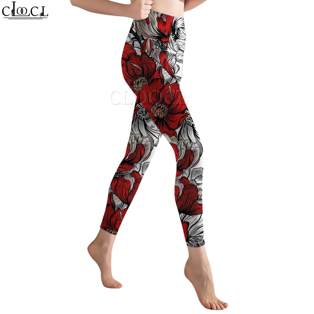 Cloocl harajuku sem costura legging floral impressão calças de cintura alta leggings de fitness feminino y2k roupas tornozelo comprimento calças