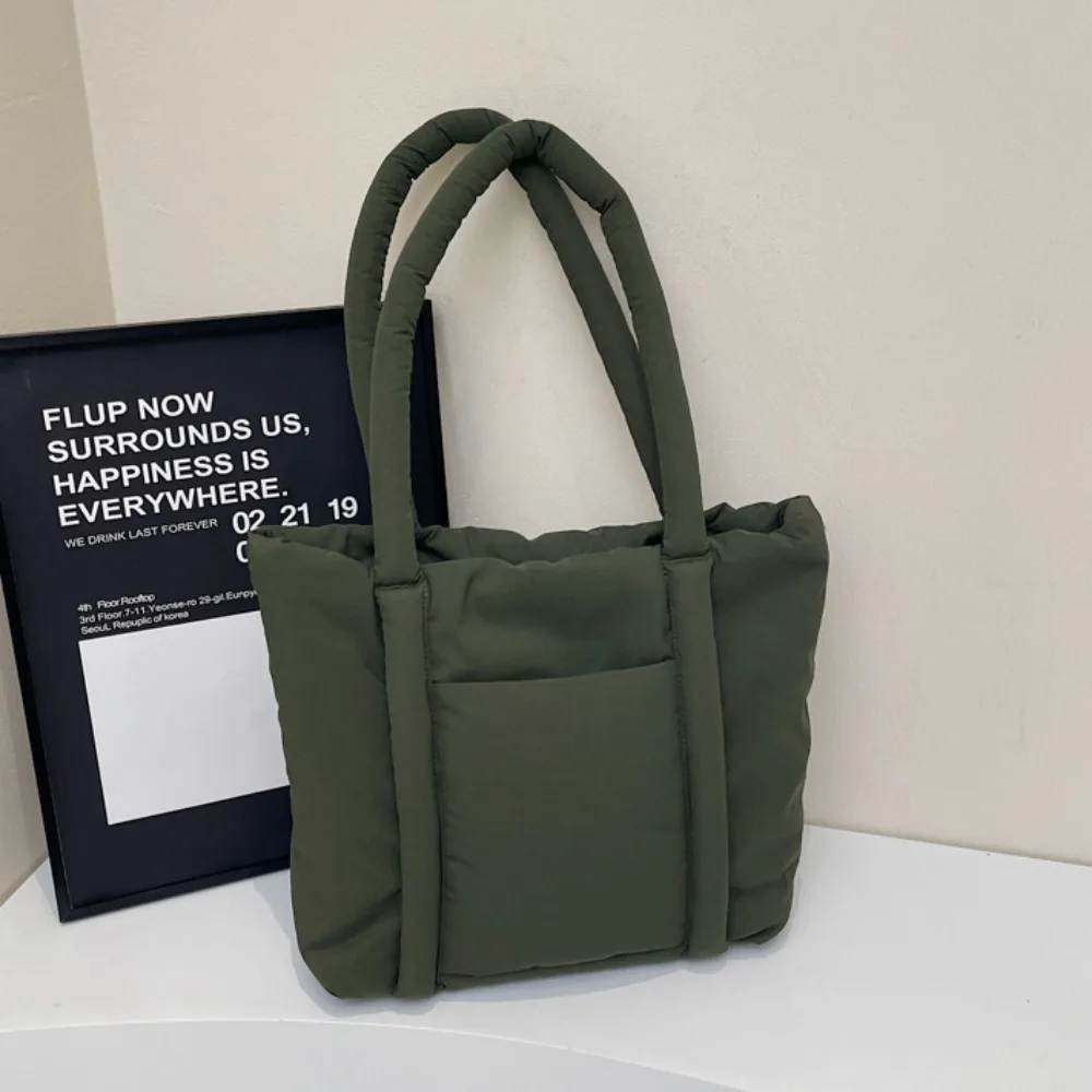 

Korean Style Down Cotton Shoulder Bag Solid Color Large Capacity Puffy Crossbody Bag Space Cotton Lightweight Small Square Bag