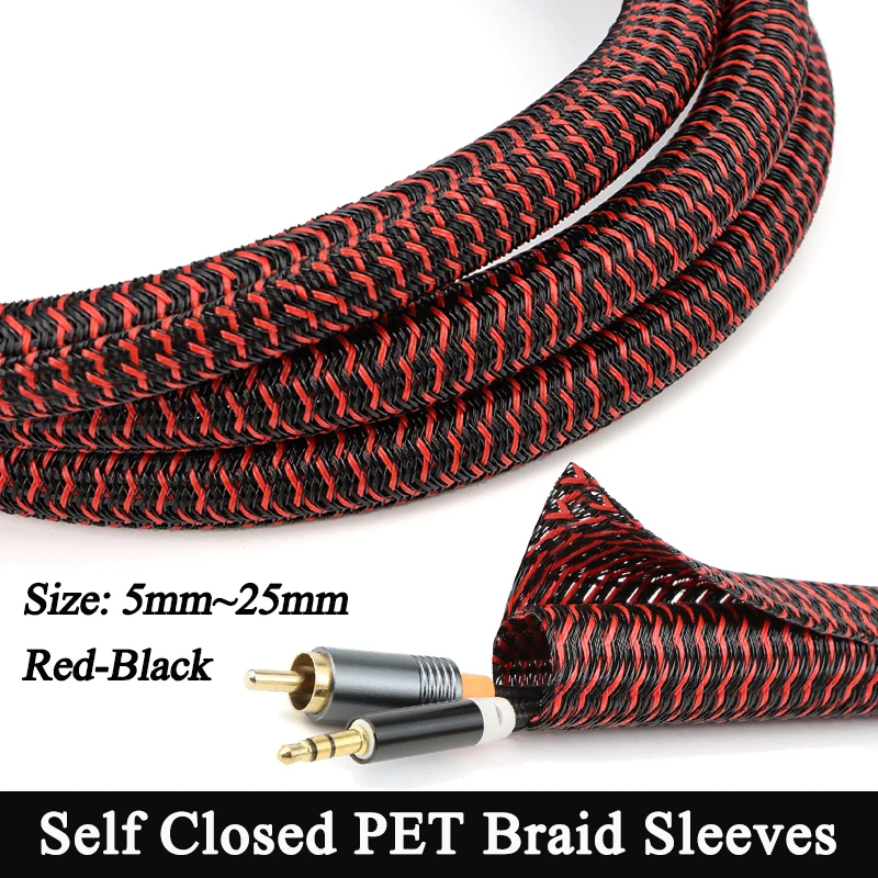 1~50m Self-Closed Cable Sleeve Black-Red 5mm ~ 25mm PET Braided Insulated Auto Line Split Loom Sleeving Wrap Wire Organize31