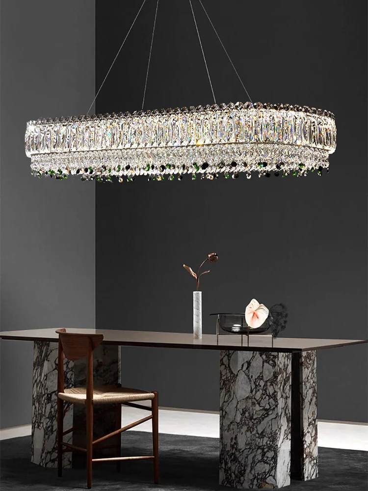 طويل البيضاوي قلادة أضواء كريستال مصباح معلق للسقف الحديثة K9 كريستال ديكور المنزل الفاخرة غرفة الطعام الأوروبية لماعة