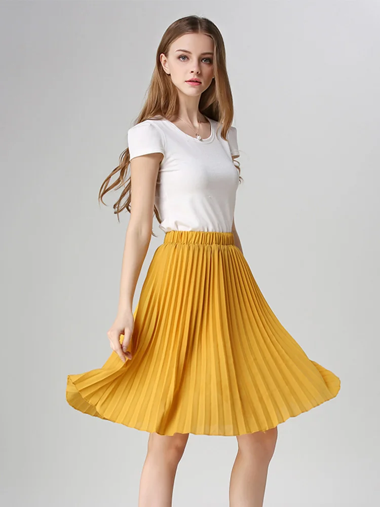 Women Chiffon Pleated Skirt Vintage High Waist Tutu Skirts Womens Saia Midi Rokken 2024 Summer Style Jupe Femme Skirt