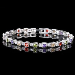 CWWZircons New Fashion Wedding Party Jewelry Perfect Princess Cut Multi Color Cubic Zirconia Bracelets Bangles For Women CB093