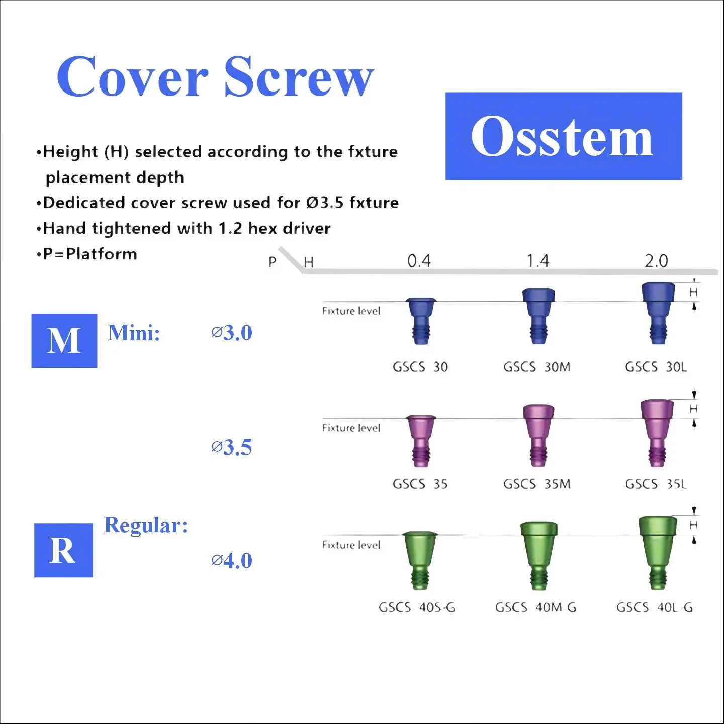 10Pcs Dental Cover Screws Compatible With Osstem Fixtures Color Coded Titanium Hex Drive Submerged Healing Tools Accessories Kit