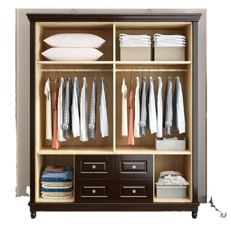 

American solid wood wardrobe, modern simple household, three doors and four doors, bedroom white wardrobe
