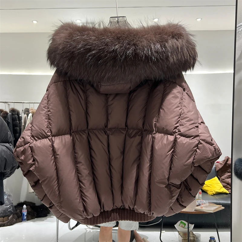 High-quality Winter New Style Thickened and Warm down Jacket with Fox Fur Collar Women's Short Style White Duck down Hooded Coat