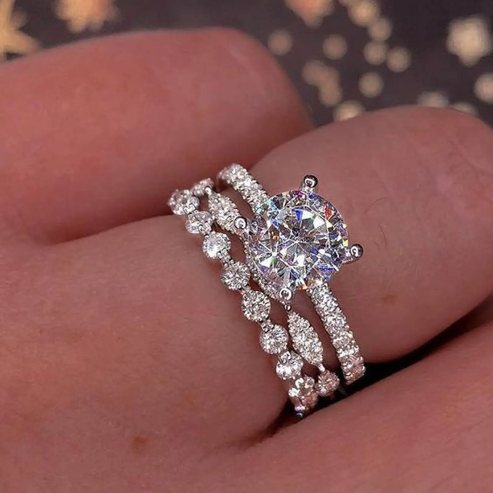 

Alien Glasses And Headband Fashion Engagement Ring Europe And America Electroplated Inset Zircon Ring Women's Hand Teller Set