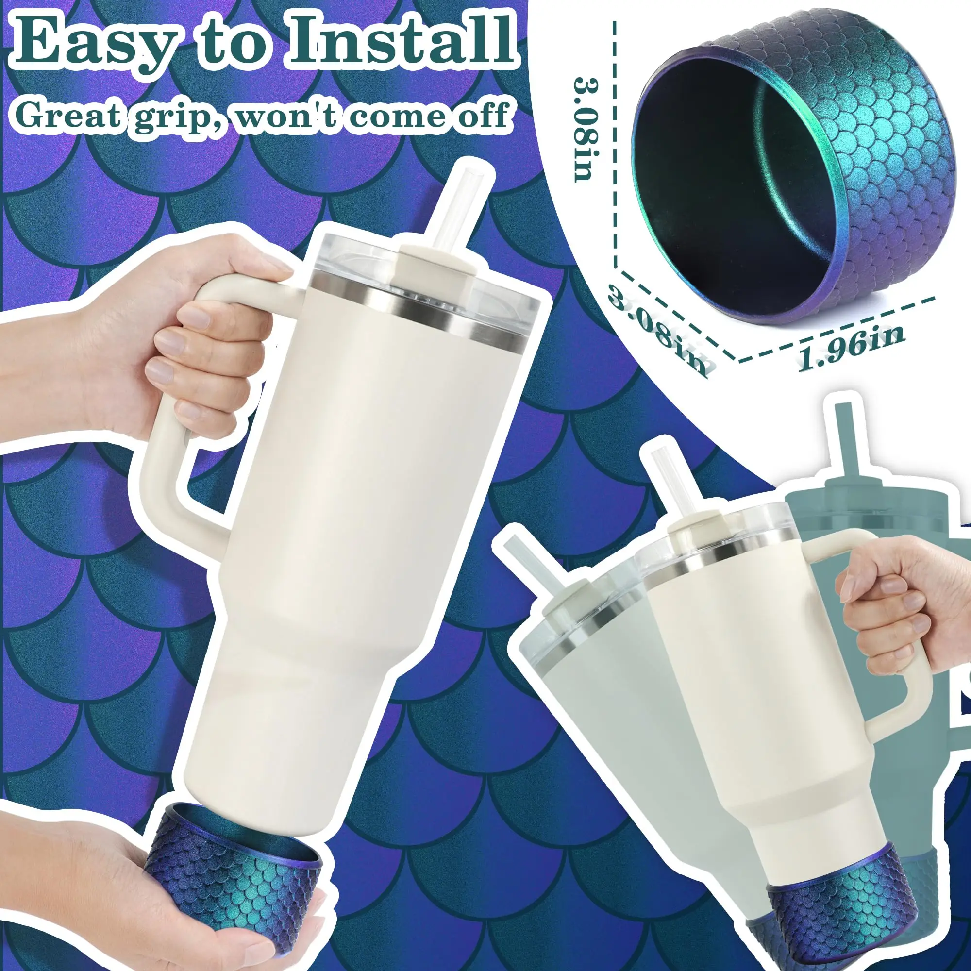 Mermaid Silicone Boot for Stanley Cup 40/30/20 oz, Made for HydroJug Traveler 32/40 oz & Stanley IceFlow 20/30 oz, for Owala Cup