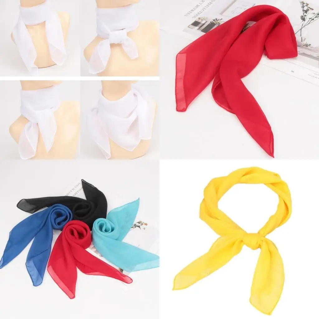 

652F 1950s Scarf Retro Hair Tie for Women 50s Square Handkerchief Square Ribbon Neck Scarf Solid Sheer HeadScarf