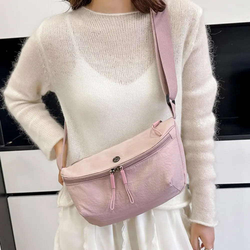 

Casual Nylon Shoulder Bag Wide Shoulder Strap Solid Color Oxford Cloth Crossbody Bag Messenger Bag Large Capacity Dumpling Bag