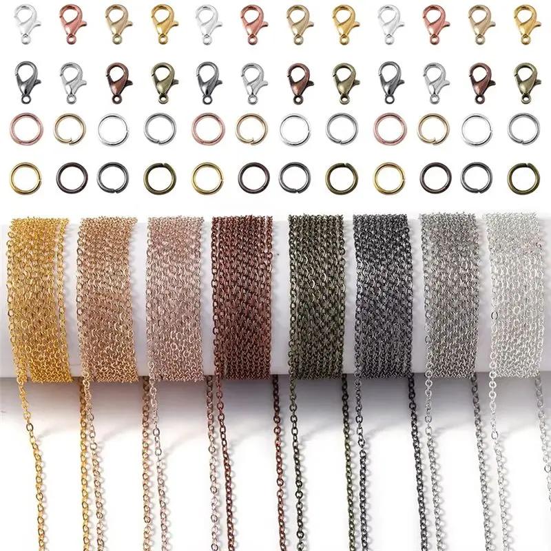 

A32HOT-3Meter Alloy Bulk Link Chain With Jump Rings Lobster Clasps Necklace Chains For DIY Jewelry Making Supplie Accessories