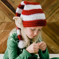 Knitted Santa Elf Hats Cute Red And White Striped Christmas Hats Adults Winter Crochet Beanie For Festive Party