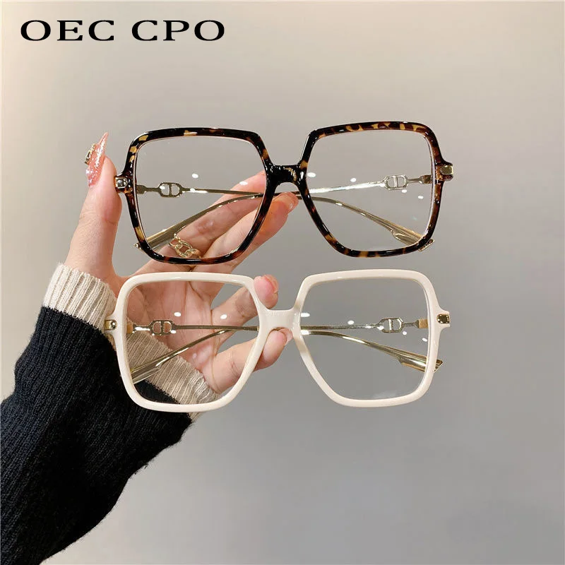 OEC CPO 2024 Fashion Square Eyewear Women Men Anti-blue Light Goggles Trend Large Frame Metal Optical Glasses Frames Computer