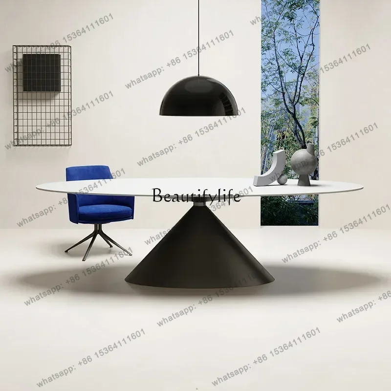 

X4 minimalist rock slab dining table high-end large flat-floor villa oval rock slab dining table