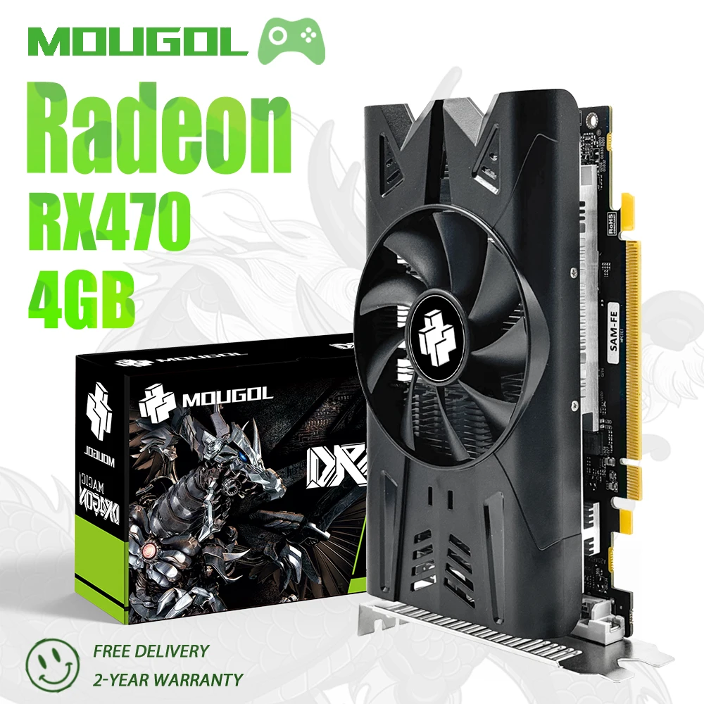 

Игровая видеокарта MOUGOL для AMD RX470, 4 Гб 256 бит GDDR5 PCI-E3.0 x16 HDMI-совместимый DP DVI, подходит для настольных компьютеров